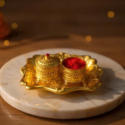 Kumkum plate for pooja | Pooja Plate with Kumkum Box